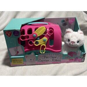 PlayGo Toys Brand Pet Care Carrier - 7pc Plush Kitten & Vet Grooming Set (NIB)